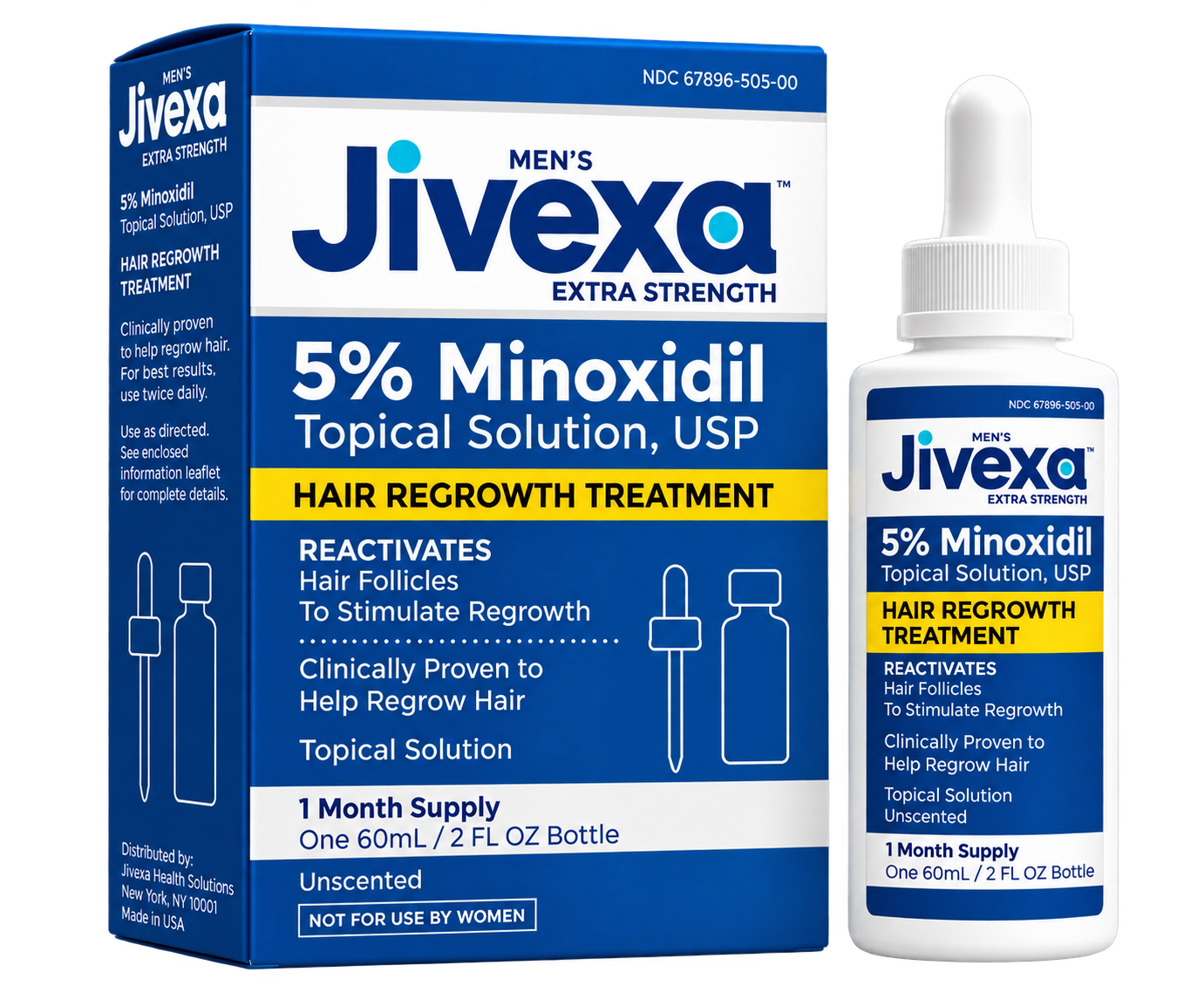 Jivexa Men's Extra Strength 5% Minoxidil box and bottle